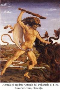 9.6.5.10 Hercule şi Hydra; Antonio del Pollaiuolo (1475). Galeria Uffizi, Florența.