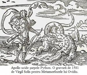 9.6.5.9 Apollo ucide şarpele Python. O gravură de 1581 de Virgil Solis pentru Metamorfozele lui Ovidiu.